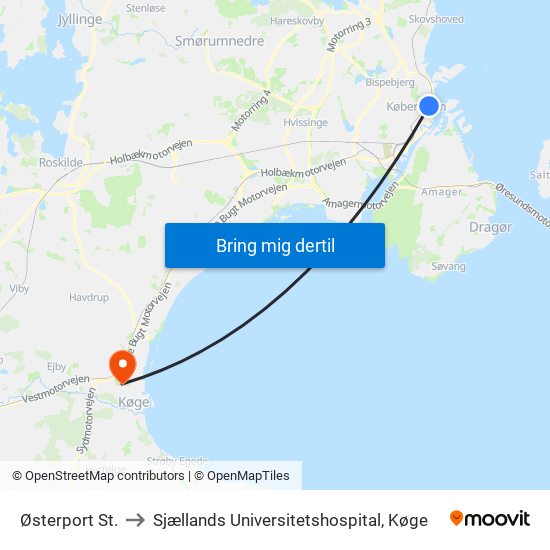 Østerport St. to Sjællands Universitetshospital, Køge map