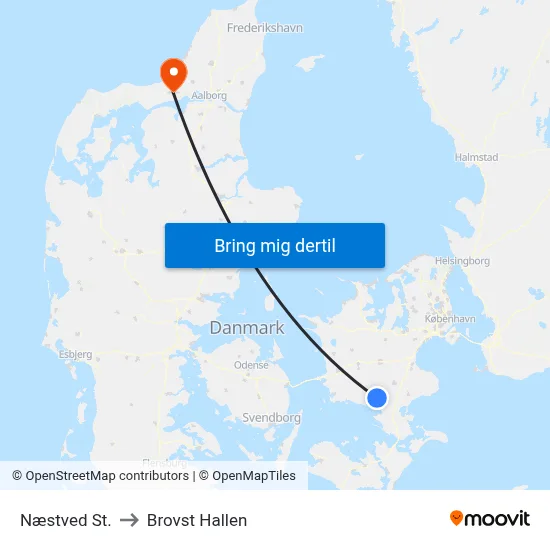 Næstved St. to Brovst Hallen map