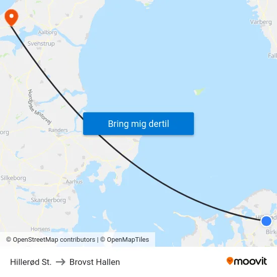 Hillerød St. to Brovst Hallen map