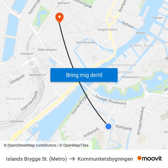 Islands Brygge St. (Metro) to Kommunitetsbygningen map