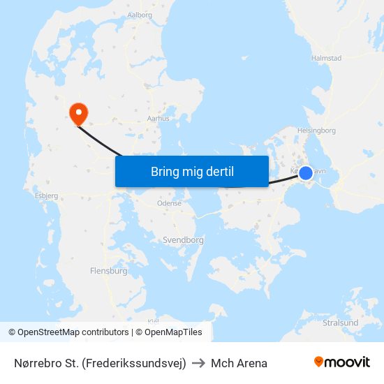 Nørrebro St. (Frederikssundsvej) to Mch Arena map
