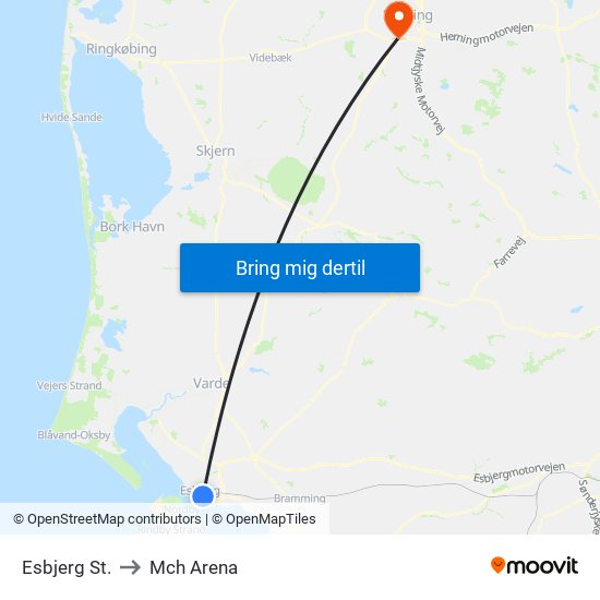 Esbjerg St. to Mch Arena map