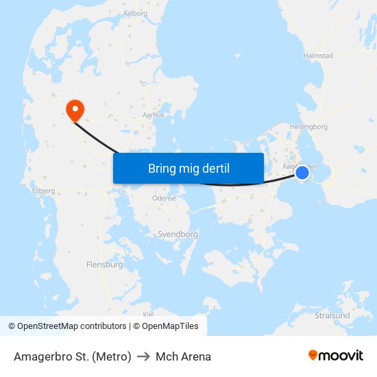 Amagerbro St. (Metro) to Mch Arena map