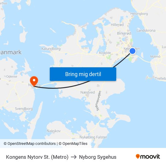 Kongens Nytorv St. (Metro) to Nyborg Sygehus map