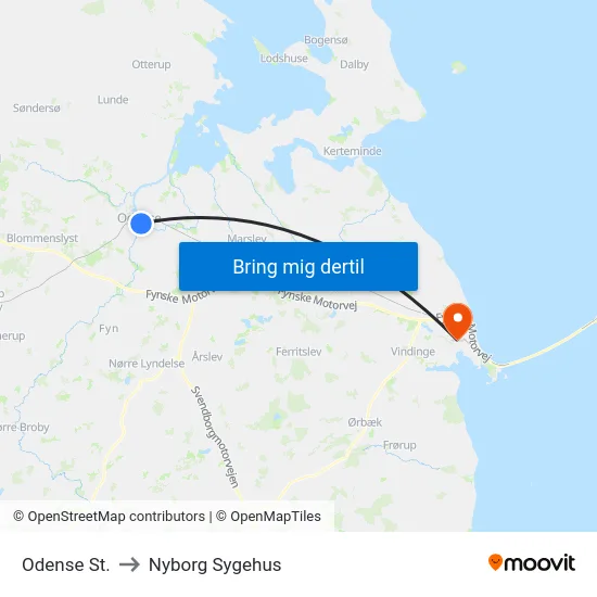 Odense St. to Nyborg Sygehus map