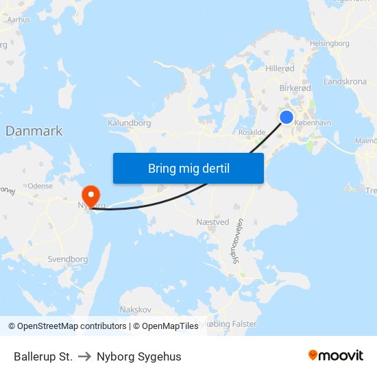 Ballerup St. to Nyborg Sygehus map