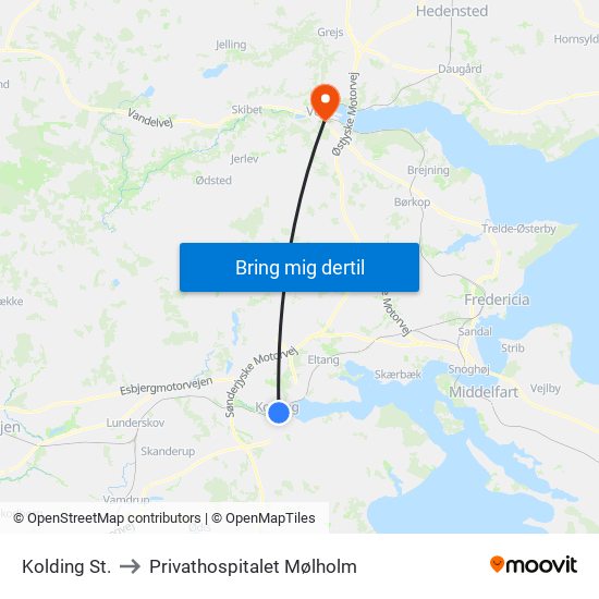 Kolding St. to Privathospitalet Mølholm map