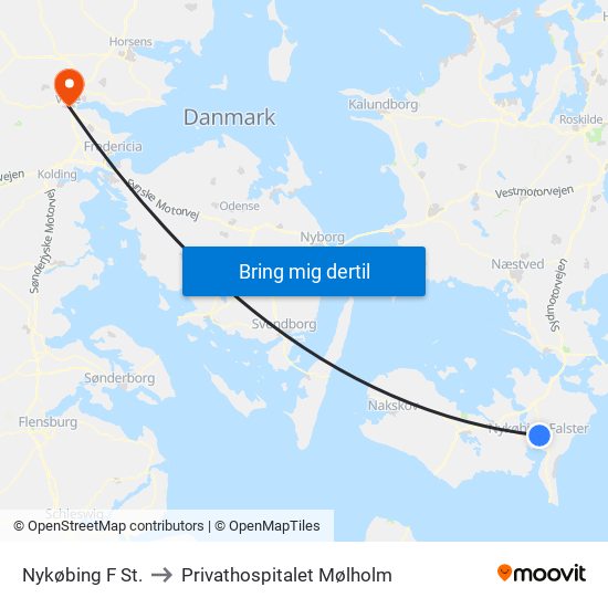 Nykøbing F St. to Privathospitalet Mølholm map