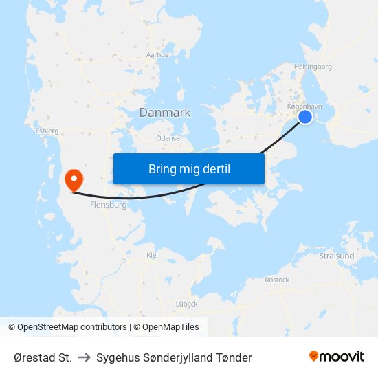 Ørestad St. to Sygehus Sønderjylland Tønder map