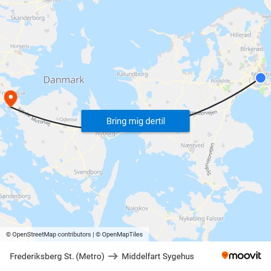 Frederiksberg St. (Metro) to Middelfart Sygehus map
