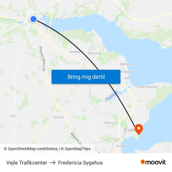 Vejle Trafikcenter to Fredericia Sygehus map