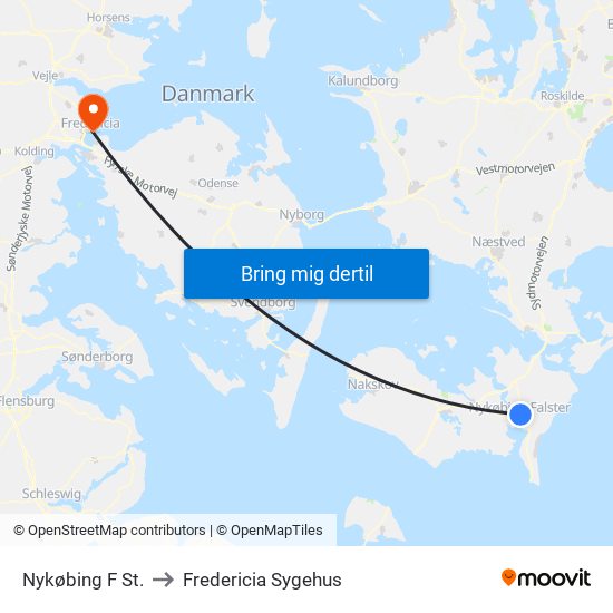 Nykøbing F St. to Fredericia Sygehus map