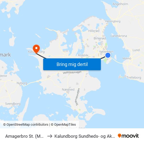 Amagerbro St. (Metro) to Kalundborg Sundheds- og Akuthus map