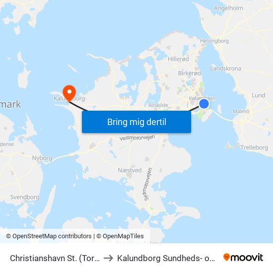 Christianshavn St. (Torvegade) to Kalundborg Sundheds- og Akuthus map