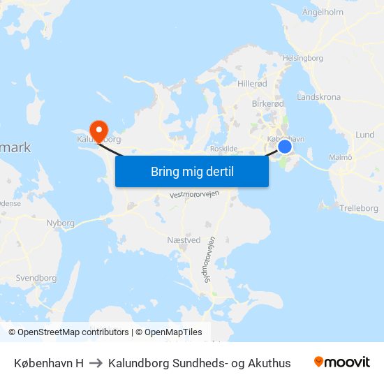 København H to Kalundborg Sundheds- og Akuthus map