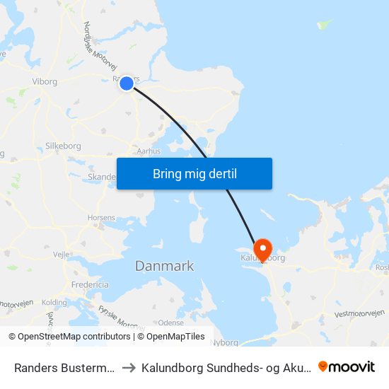 Randers Busterminal to Kalundborg Sundheds- og Akuthus map