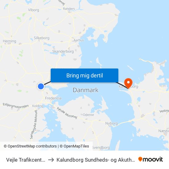 Vejle Trafikcenter to Kalundborg Sundheds- og Akuthus map
