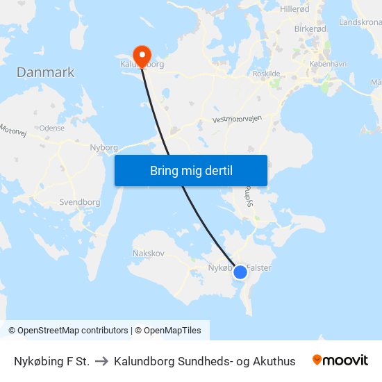 Nykøbing F St. to Kalundborg Sundheds- og Akuthus map