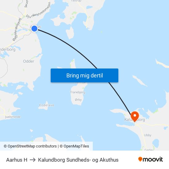 Aarhus H to Kalundborg Sundheds- og Akuthus map