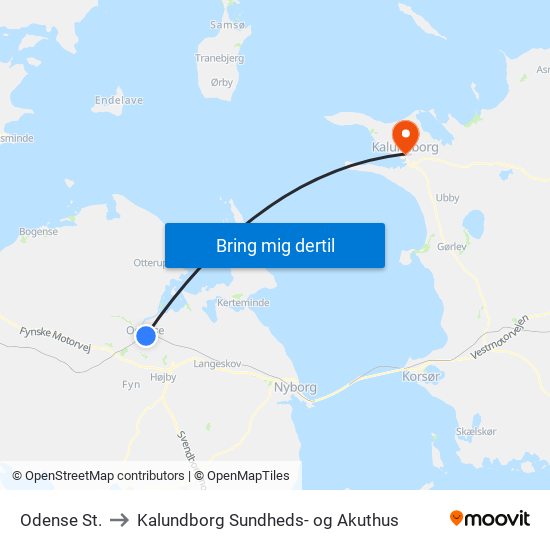 Odense St. to Kalundborg Sundheds- og Akuthus map