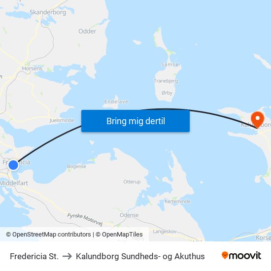 Fredericia St. to Kalundborg Sundheds- og Akuthus map
