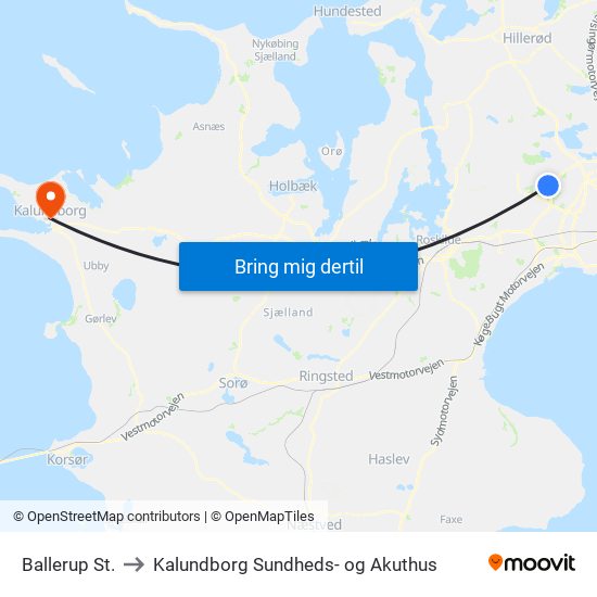 Ballerup St. to Kalundborg Sundheds- og Akuthus map