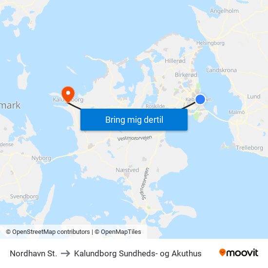 Nordhavn St. to Kalundborg Sundheds- og Akuthus map