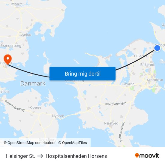 Helsingør St. to Hospitalsenheden Horsens map