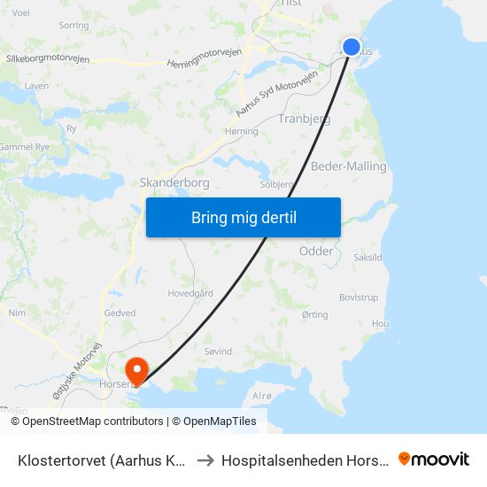 Klostertorvet (Aarhus Kom) to Hospitalsenheden Horsens map