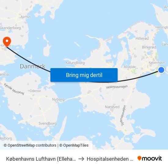 Københavns Lufthavn (Ellehammersvej) to Hospitalsenheden Horsens map