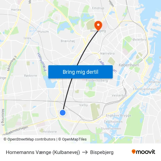 Hornemanns Vænge (Kulbanevej) to Bispebjerg map