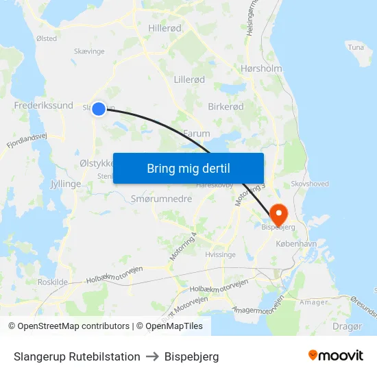 Slangerup Rutebilstation to Bispebjerg map