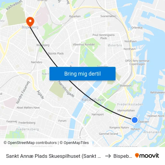 Sankt Annæ Plads Skuespilhuset (Sankt Annæ Plads) to Bispebjerg map
