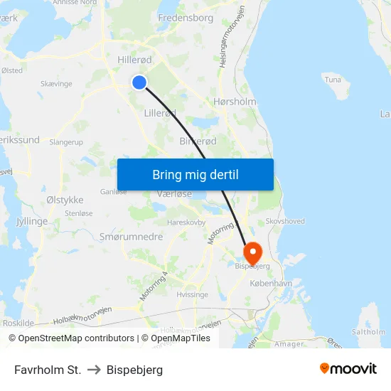 Favrholm St. to Bispebjerg map