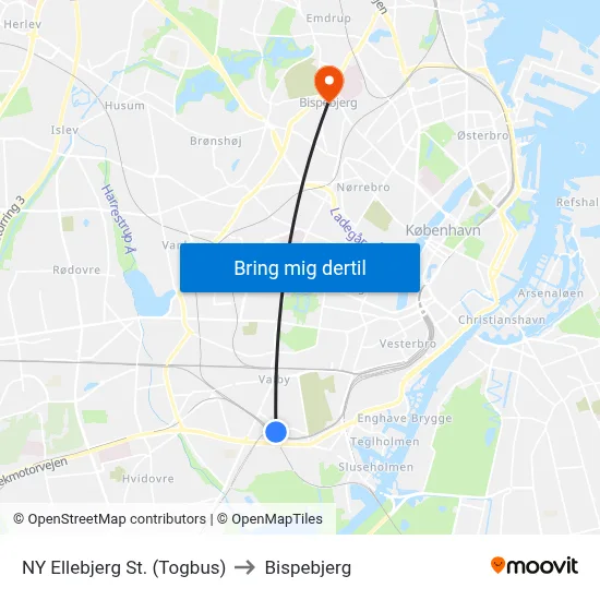 NY Ellebjerg St. (Togbus) to Bispebjerg map
