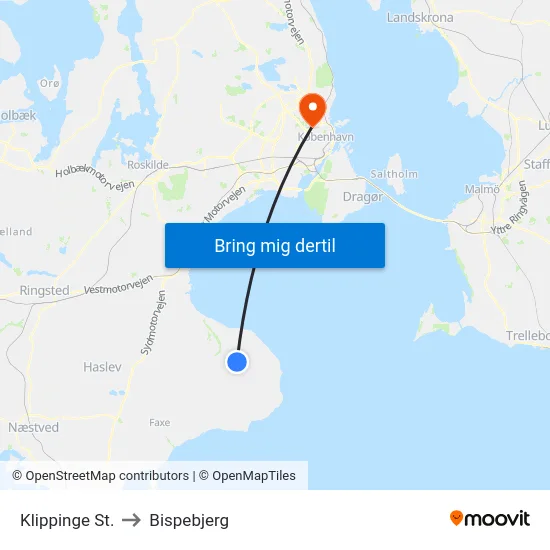 Klippinge St. to Bispebjerg map