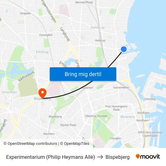 Experimentarium (Philip Heymans Allè) to Bispebjerg map