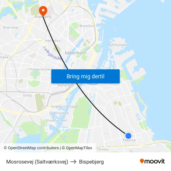 Mosrosevej (Saltværksvej) to Bispebjerg map