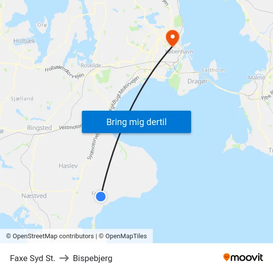Faxe Syd St. to Bispebjerg map