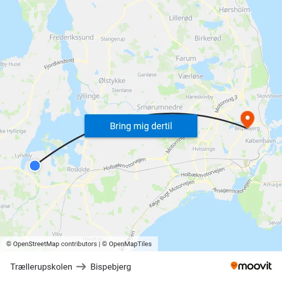 Trællerupskolen to Bispebjerg map