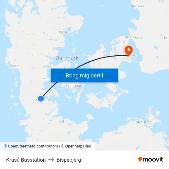 Kruså Busstation to Bispebjerg map