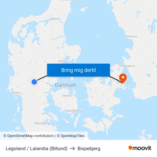 Legoland / Lalandia (Billund) to Bispebjerg map