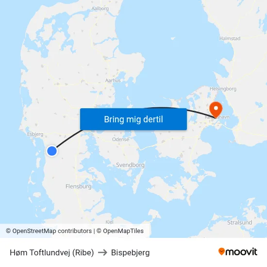Høm Toftlundvej (Ribe) to Bispebjerg map