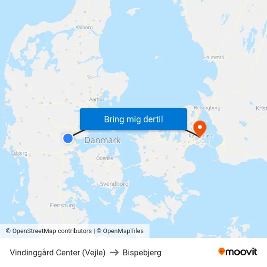 Vindinggård Center (Vejle) to Bispebjerg map