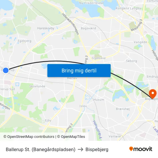 Ballerup St. (Banegårdspladsen) to Bispebjerg map