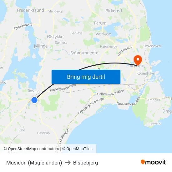 Musicon (Maglelunden) to Bispebjerg map