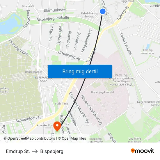 Emdrup St. to Bispebjerg map