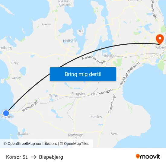Korsør St. to Bispebjerg map