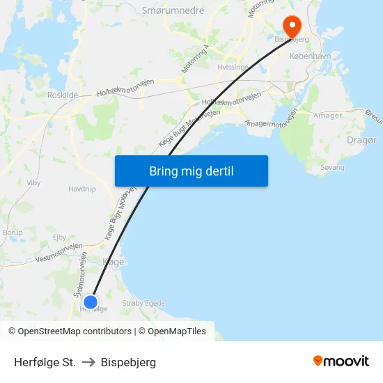 Herfølge St. to Bispebjerg map