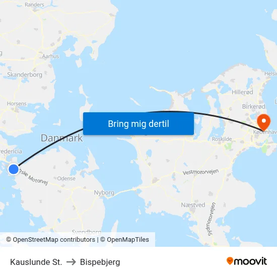 Kauslunde St. to Bispebjerg map